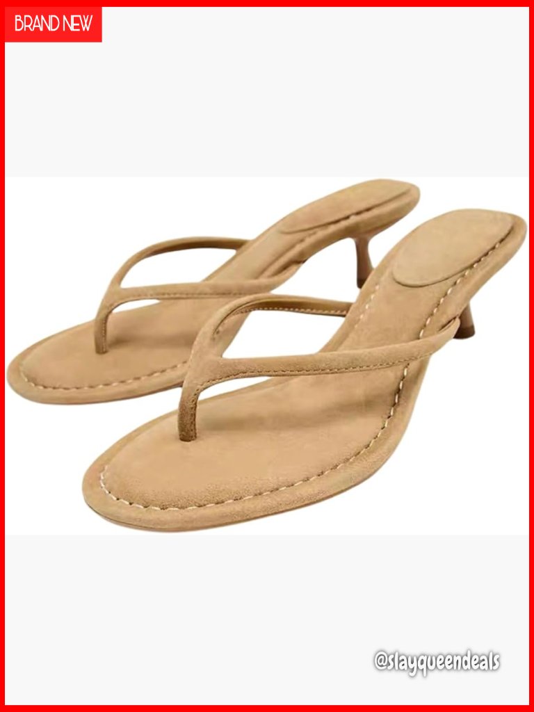 Suede Kitten Heels Thong Sandals Open Toe Heeled Flip Flops Summer